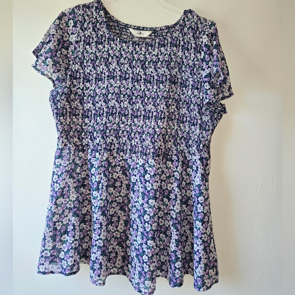 Floral Smocked Blouse in Purple and White